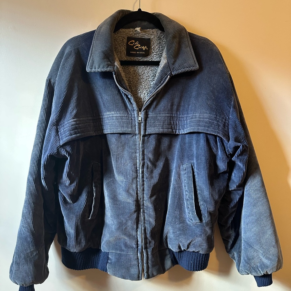 1970s Cal Craft Blue Corduroy Bomber Jacket